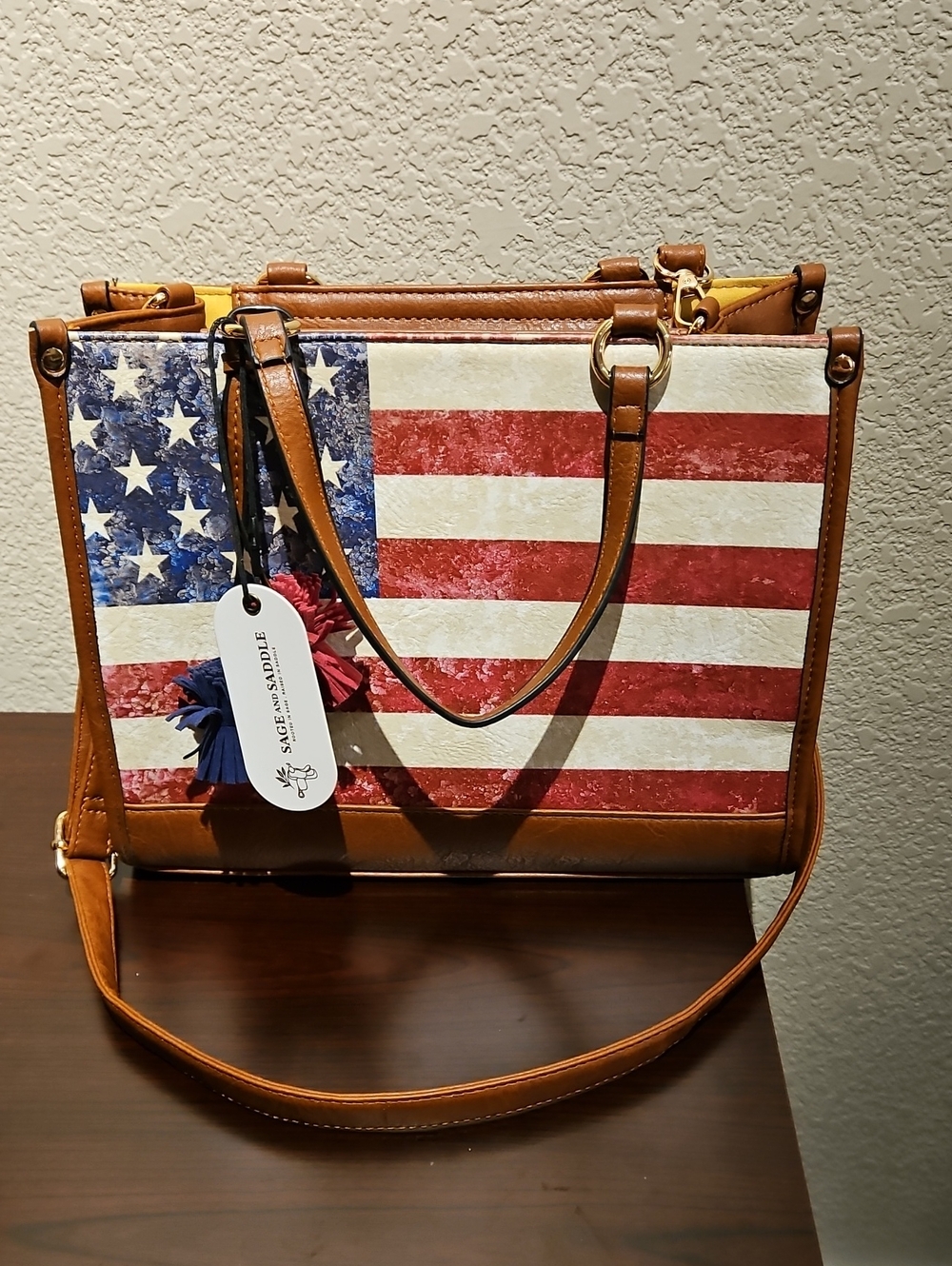 Sage and Saddle Flag Crossbody Purse
